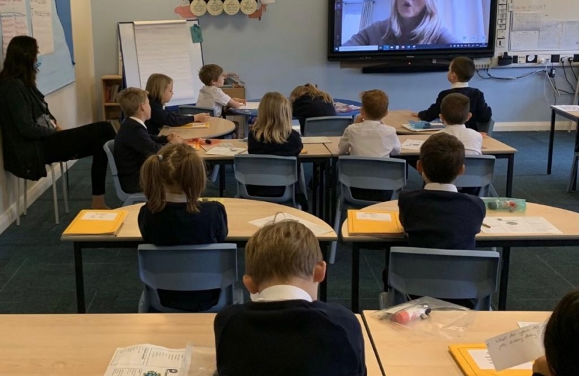 Esther talking to a school during Parliament week